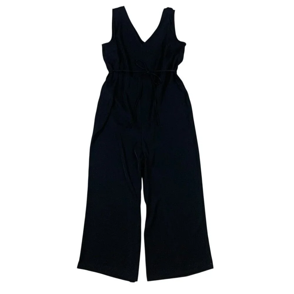 J. Jill Black Sleeveless Wide Leg Jumpsuit L WearEver Collection Belted Casual